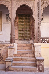 Fototapeta premium Ornate doorway in Mehrangarh (Meherangarh) Fort, Jodhpur, Rajasthan, India