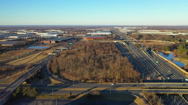 Aerial Orbit Shot of Exit 8a at the New Jersey Turnpike.