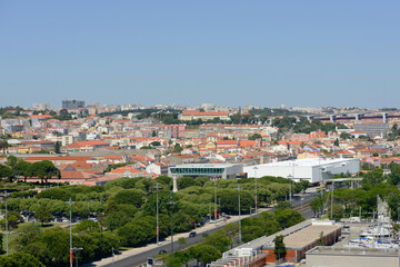 Fototapeta na wymiar Belem historic district skyline aerial view from Monument to the Discoveries, city of Lisbon, Portugal.
