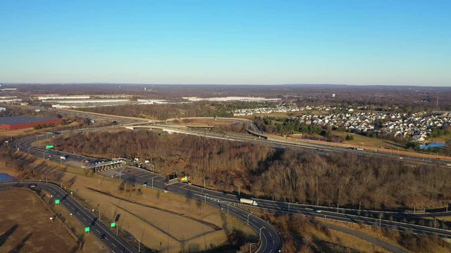 Aerial Orbit Shot of Exit 8a at the New Jersey Turnpike.