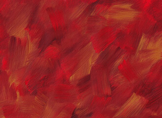 Scarlet art background. Acrylic paint with large brush strokes in dark red, burgundy color....