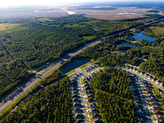 Aerial view of houses in Yulee Florida and I-95 interstate.  - 417263003