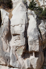 Fototapeta na wymiar Special stone formation at Zelve Valley in Cappadocia, Nevsehir, Turkey. Cappadocia is part of the UNESCO World Heritage Site.