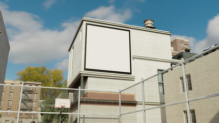 3D Mock up outdoor advertising billboard on wall of building © pixs4u