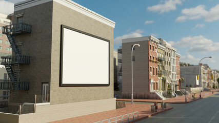 3D Mock up outdoor advertising billboard on wall of building
