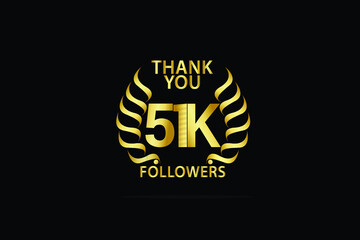 51K, 51.000 Followers celebration logotype. anniversary logo with golden and Spark light white color isolated on back background for social media - Vector