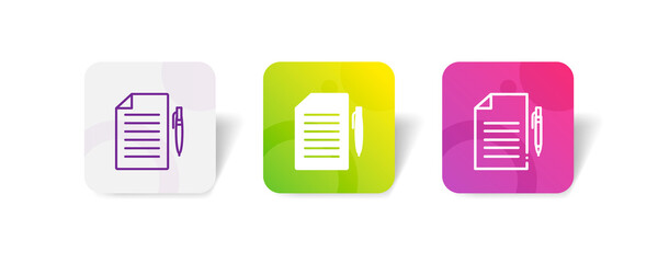 contract document and pen pixel perfect icon set bundle in line, solid, glyph, 3d gradient style