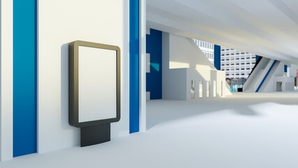 3D mock up blank signboard on metal stand in stadium area