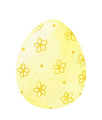 Decorated Easter egg with a floral pattern in yellow colors. Hand-drawn illustration isolated on white background. Perfect for your project, cards, prints, covers, decorations.
