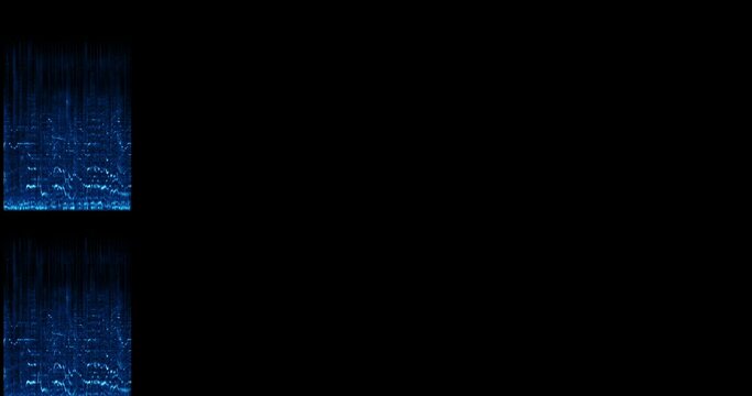A stereo pair of blue spectrogram readouts against a black background