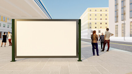 3D mockup blank horizontal advertisement billboard on stand in downtown