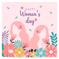 Happy women's day background. Sale banner template. Vector illustration. Girl with flloral.