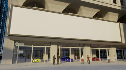 3D Mockup rectangle billboard outdoor  advertising over entrance car showroom