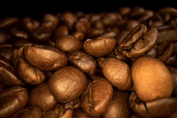 Freshly roasted Coffee Beans - sliding macro shot