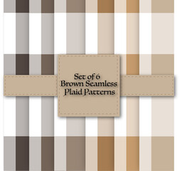 Set of 6 Brown Seamless Plaid Patterns
