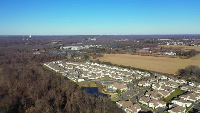 Aerial Slider View of New Suburban Neighborhood in South Brunswick, NJ