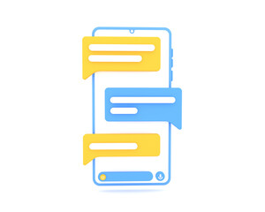 Teléfono inteligente con app de mensajería, globos de texto 