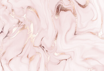 Fototapety  Liquid marble canvas abstract painting background with rose gold waves.