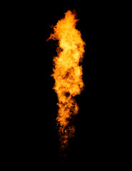 Bright isolated flame column, fire tongue goes from flamethrower