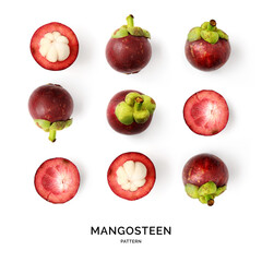 Creative layout made of mangosteen. Flat lay. Food concept. fruits isolated on white background.