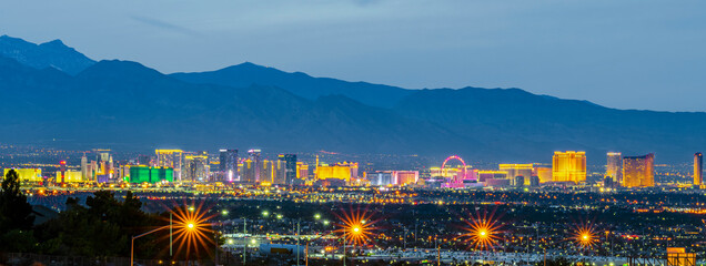 De skyline van Las Vegas bij nacht