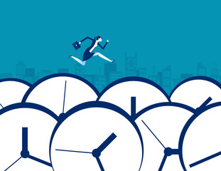 Businesswoman run on many watches and compete against time