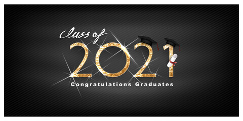 Class of 2021 Vector text for graduation gold design, congratulation event, T-shirt, party, high school or college graduate. Lettering for greeting, invitation card	