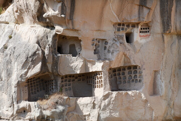 Special stone formation at Zelve Valley in Cappadocia, Nevsehir, Turkey. Cappadocia is part of the UNESCO World Heritage Site.