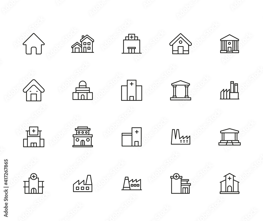 Poster simple set of architecture icons in trendy line style.