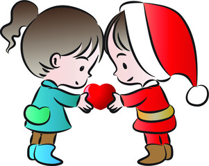 vector cartoon Christmas kids giving love