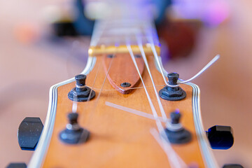Elements and parts of the electric guitar close-up. Macro. Soft Focus
