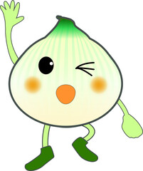 手を上げるかわいい新玉ネギのキャラクター