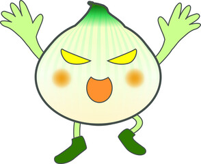 両手を上げて怒るかわいい新玉ネギのキャラクター