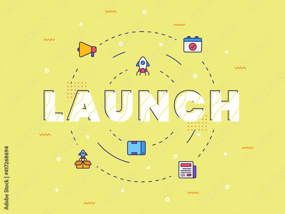 Poster launch typography calligraphy word art with filled color style