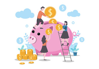 Investments Flat Illustration for Banner Business Solution, Web Page Analysis of Sales, Statistic Grow Data, Accounting, Innovative Ideas, and Cash Profits