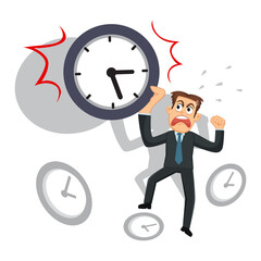 Angry businessman screaming holding clock, deadline concept, illustration vector cartoon