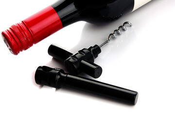 bottle of wine and a corkscrew