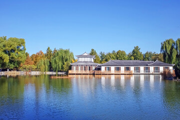 chinese building on the lake