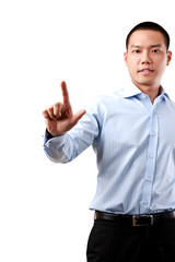 Business man touching an imaginary screen