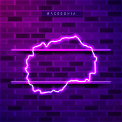 Macedonia map glowing purple neon lamp sign