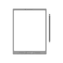 A gray tablet for work or a child. Tablet with a stylus. Flat vector illustration with volume