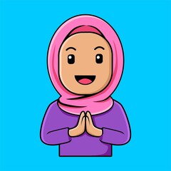 Happy Ied Fitr cute girl character cartoon illustration