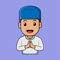 Happy Ied Fitr cute boy character cartoon illustration