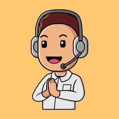 Cute boy customer service cartoon illustration