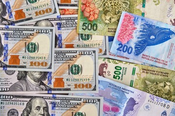 dollar and Argentine pesos - obrazy, fototapety, plakaty