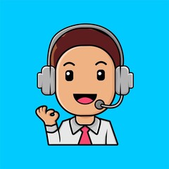 Cute boy customer service cartoon illustration