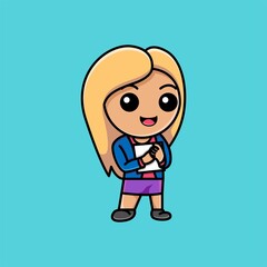 Cute businesswoman holding paper file cartoon illustration