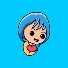 Cute girl holding love sign cartoon illustration
