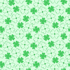 Vector - Abstract seamless pattern of Lucky Clover on green background. St. Patrick, holiday. 