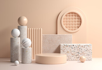 Modern Mockup Soft Beige Display With Abstract Geometry Composition Layout Background 3d Render